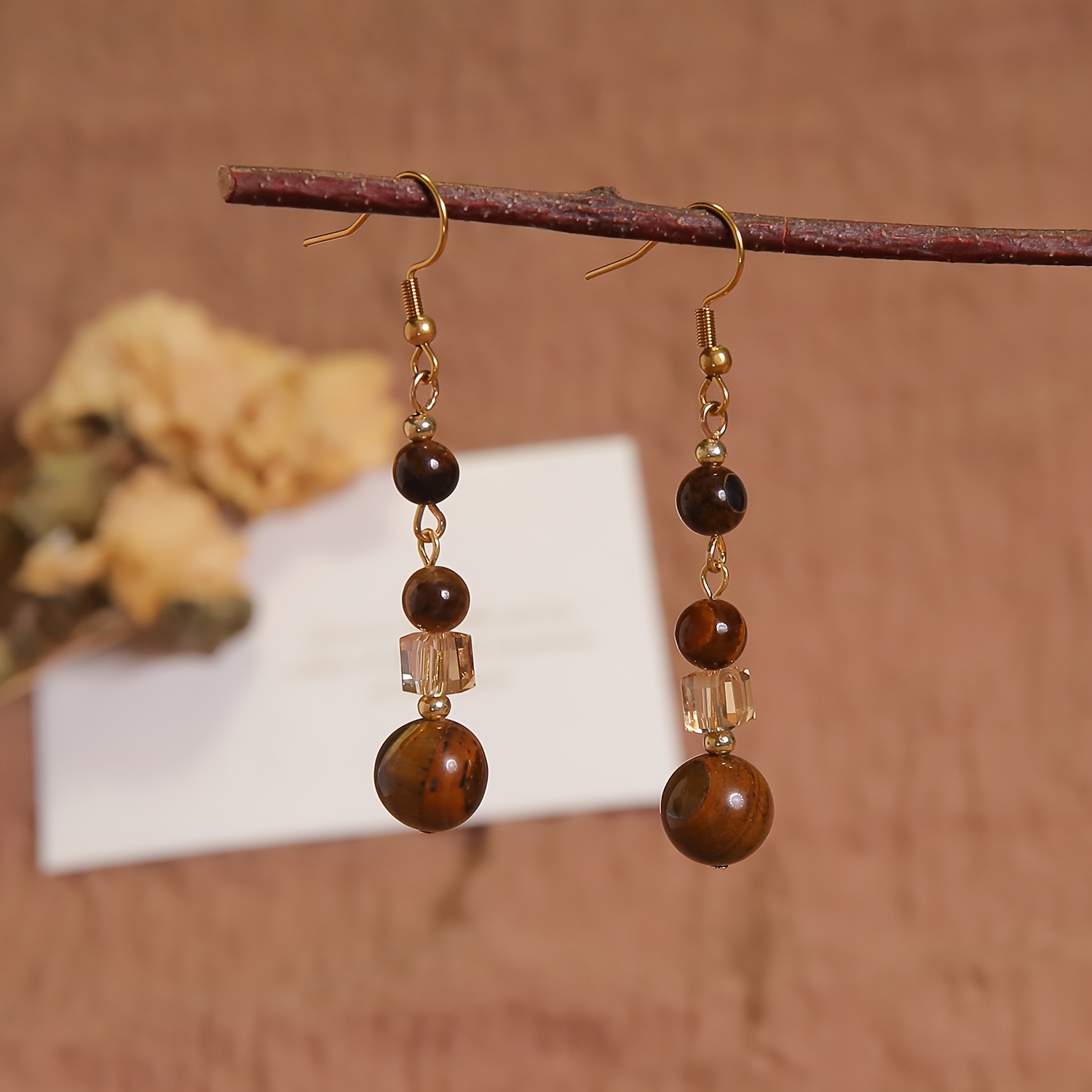Women's Vintage Boho Tiger-Eye Beaded Dangle Earrings